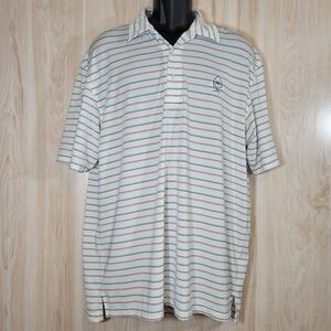 Full Turn White & Colorful Stripe Golf Shirt Sz XL